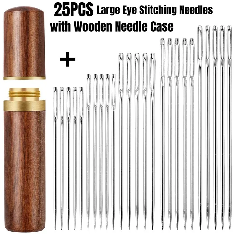 25PCS Large Eye Stitching Needles  5 Sizes Big Eye Hand Sewing Sharp Needles Embroidery Thread