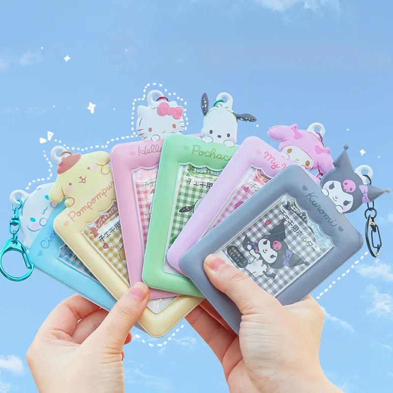 Kawaii Sanrio Keychain Cinnamoroll Photo Card Kuromi Card Holder Pendant Student Stationery Cardcase