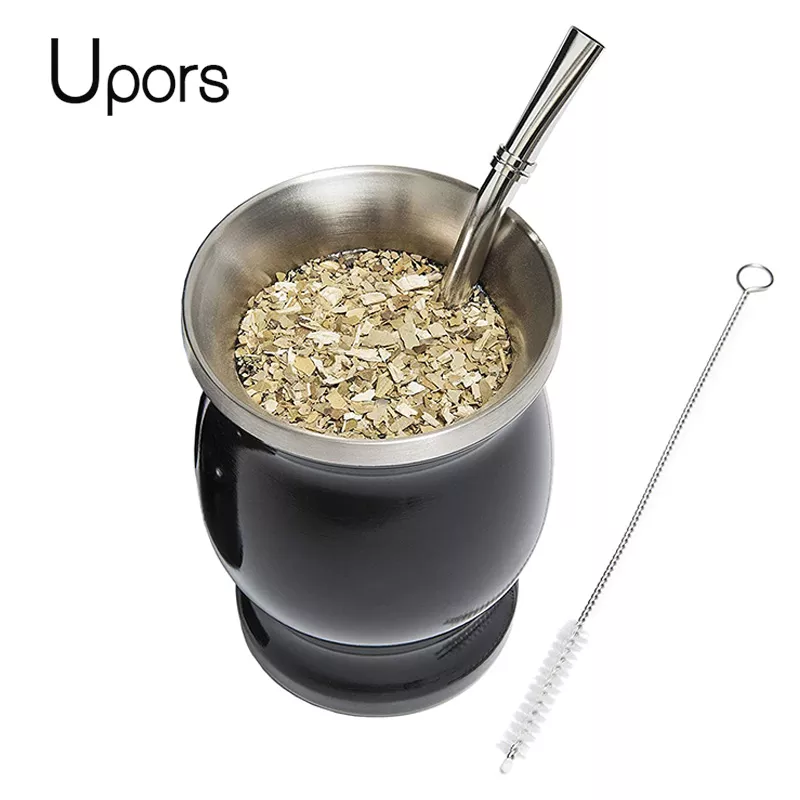 UPORS Yerba Mate Cup 304 Stainless Steel Double Wall 8oz Argentine Yerba Mate Gourd With Bombillas