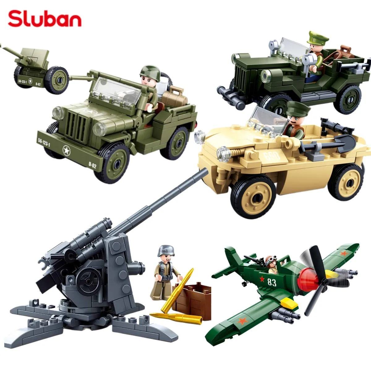 Military Patrol Vehicle Land Force Normandy Landing Weapon Building Blocks WW2 Army Soldiers