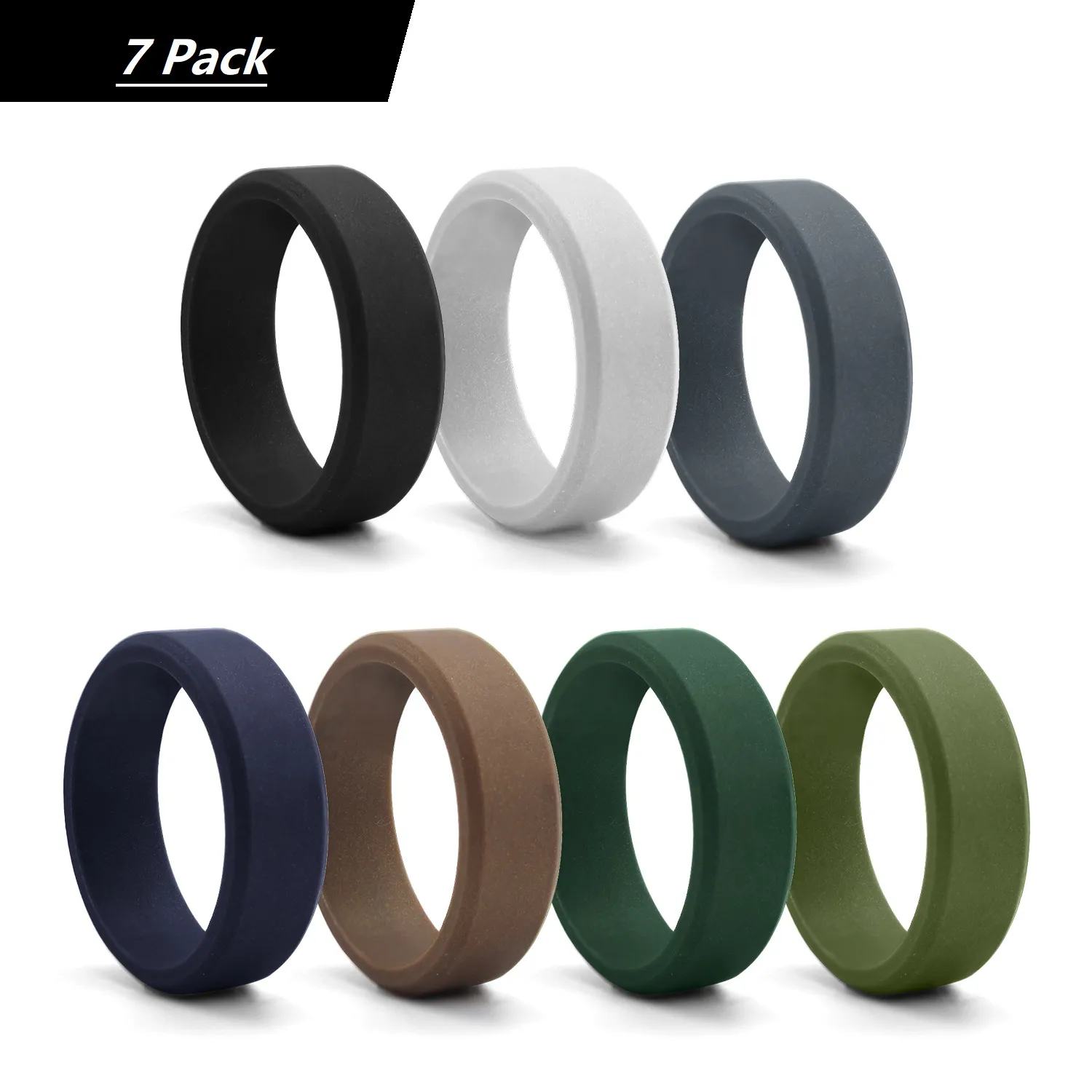 Geedyn 8mm Width 7-14 Size 7 Colour Silicone With Beveled Edges Ring Set for Man Workout Business