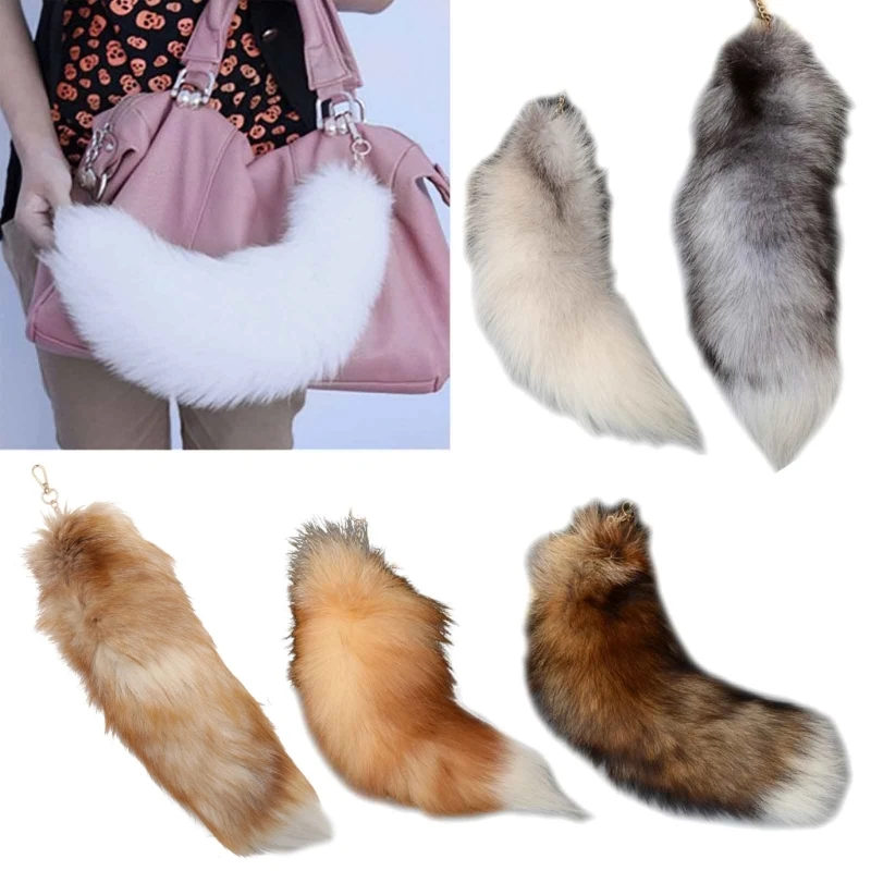 Plush-Fox Tail Keychain Furry Animal Tail Keyring Keychain 40cm Animal Tail Key-Pendant Pompoms