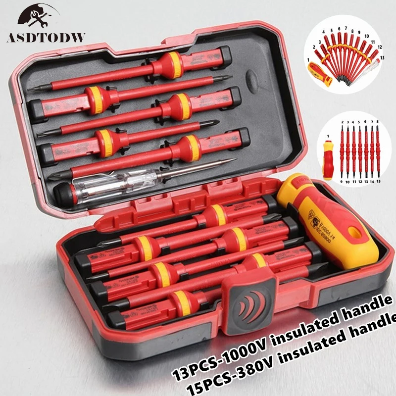 1PC/15PCS 380V/13PCS 1000V Changeable Insulated Screwdriver Set And Magnetic Slotted Bits Repair