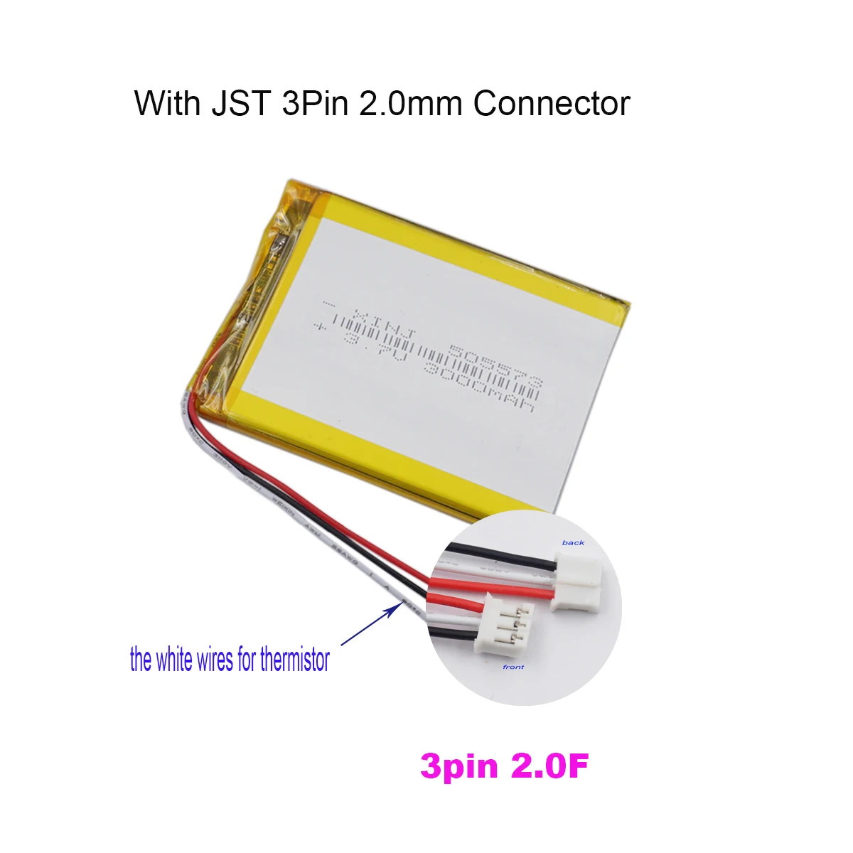 Li Lipo Bateria Termistor NTC  3 Fios JST  3Pin  Conector de 2.0mm  505573 para GPS  DashCam