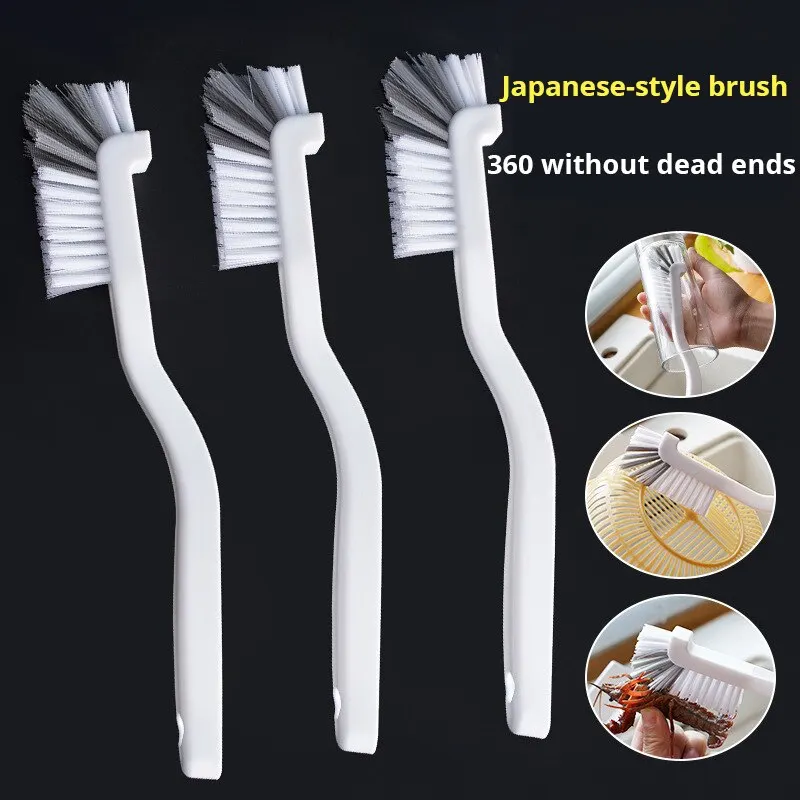 Japanese Style Sink Brush Cleaning Cup Brush with Long Handle Elbow Design Tail Hole Wall Hanging
