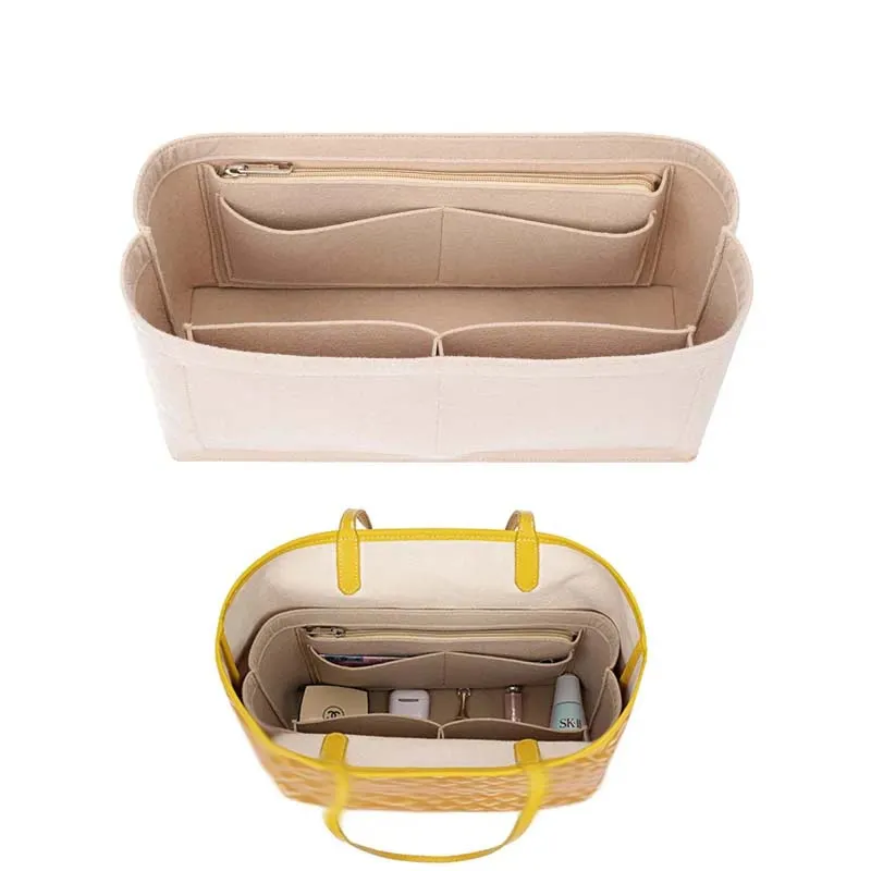 Felt Insert Bag Cosmetic Organizer Insert For Goyard Tote Makeup Bags With Zipper  Inner Pouch Fit
