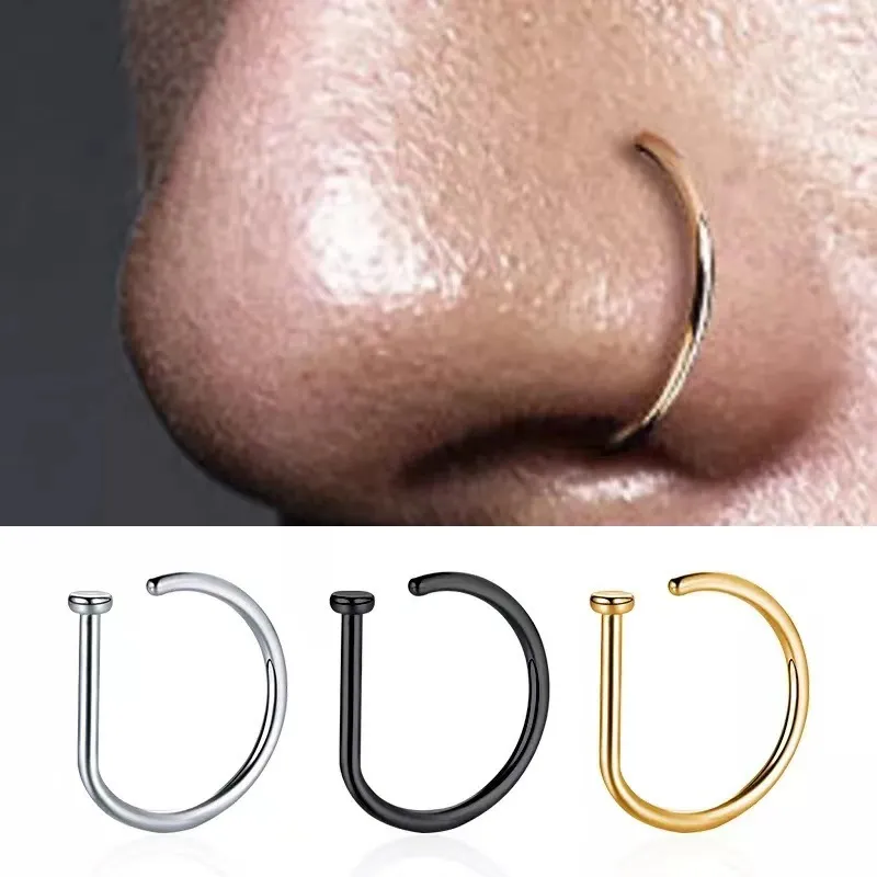 New Curved Barbells Fake Nose Piercing D Shaped Tragus Helix Stud Earring Hoop Septum Stainless