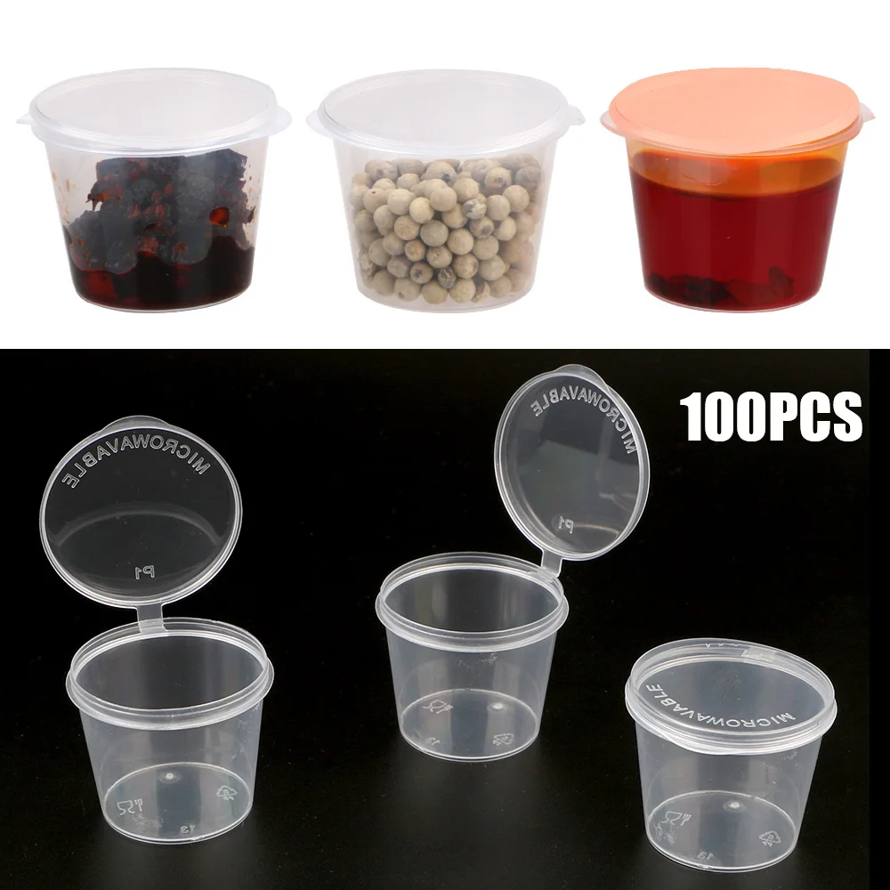 With Lids Kitchen Organizer Disposable Sauce Pot Food Small Sauce Container Box Plastic Clear 100Pcs