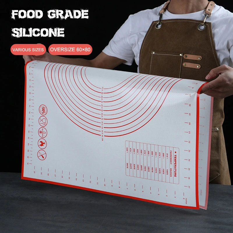 Oversize 80/70/60cm Silicone Baking Mat Pastry Rolling Kneading Pad Kitchen Crepes Pizza Dough