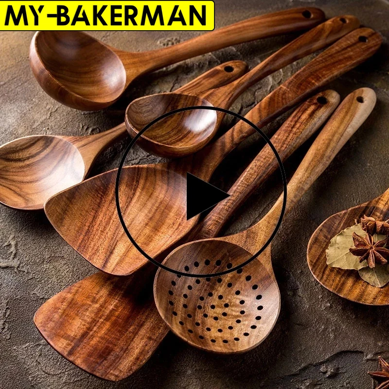 1-7 pieces/set teak tableware spoon Colander spoon Special nano soup skimming Cooking spoon Wooden