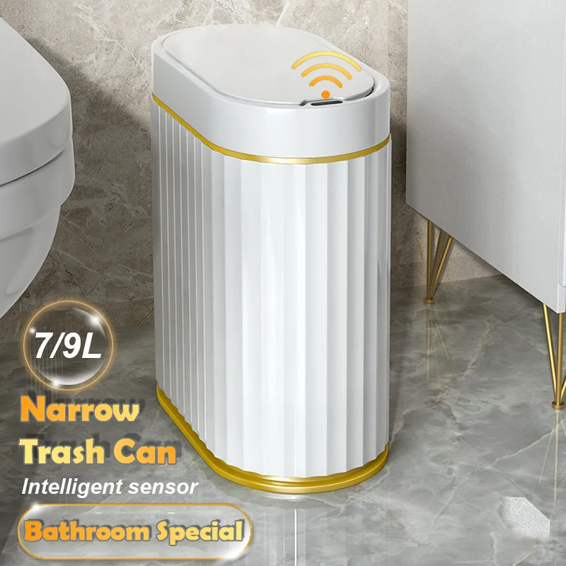 7/9L Automatic Sensor Trash Can Fashionable Roman Striped Bathroom Toilet Smart Trash Can Kitchen