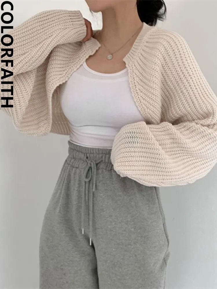 Colorfaith SWC1653 New 2023 Chic Korean Fashion Short Cardigans Knitted Poncho Women Summer Elegant