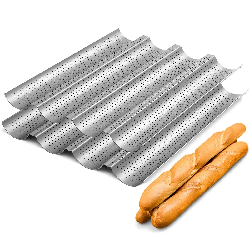 LMETJMA Nonstick Perforated French Bread Baking Pan Carbon Steel  Baguette Pan French Bread 4 Wave