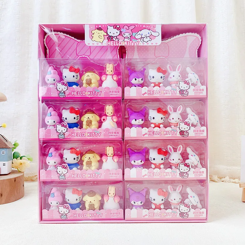 4/8/64Pcs Sanrio Hello Kitty Pencil Eraser Kuromi Cinnamoroll Melody Student Stationery Eraser