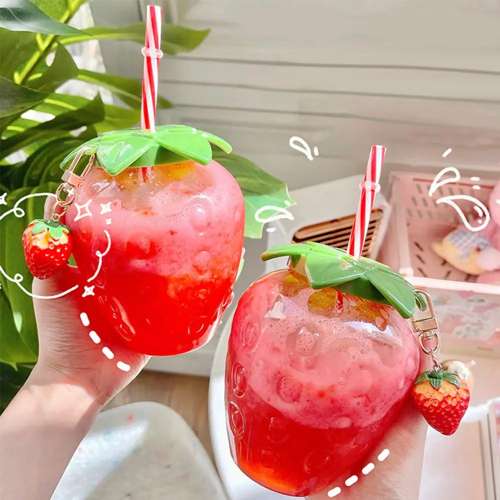 500ml Summer Cute Strawberry Straw Water Bottle Milk Coffee Straw Cup for Home Cartoon Water Bottle