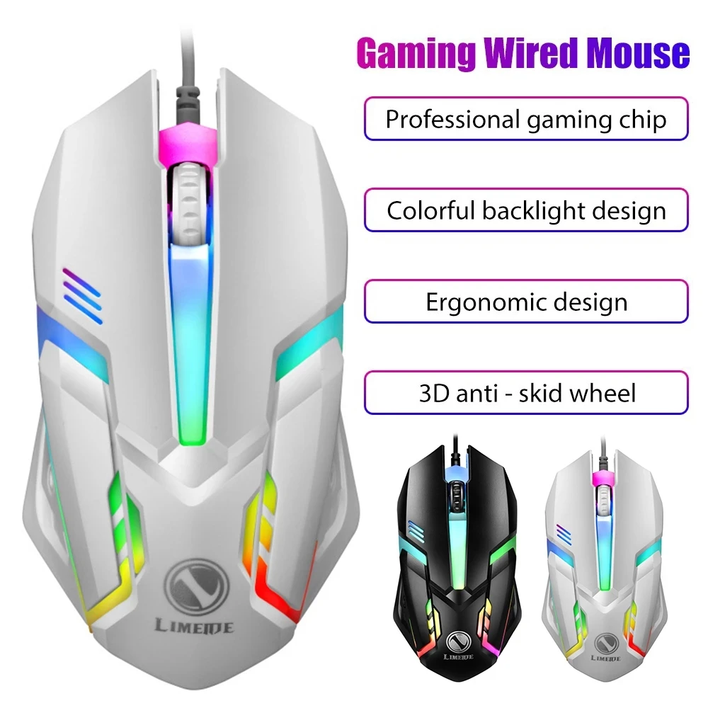 Limei S1 E Sports LED Luminous Backlit Wired Mouse USB Wired For Desktop Laptop Mute Office Computer