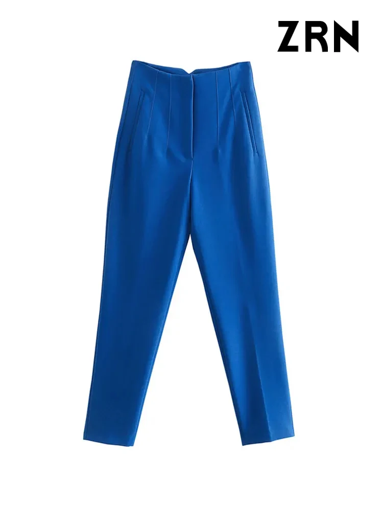 ZRN Women Chic Fashion With Seam Detail Office Wear Pants Vintage High Waist Zipper Fly Female Ankle