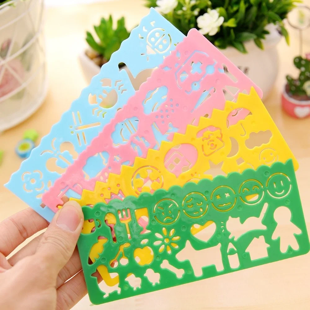 4PCS Kids Drawing Toys Painting Template Board Plastic Ruler Art Craft Juguetes Learning Draw