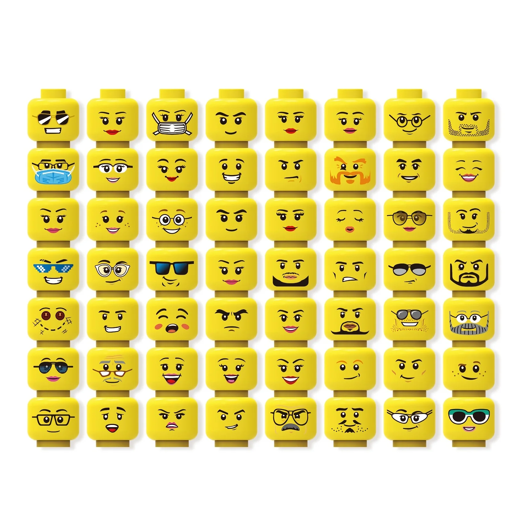 56pcs Head Expression Buliding Block Toys Accessories, Small Particle Parts, Minifigures Head Block
