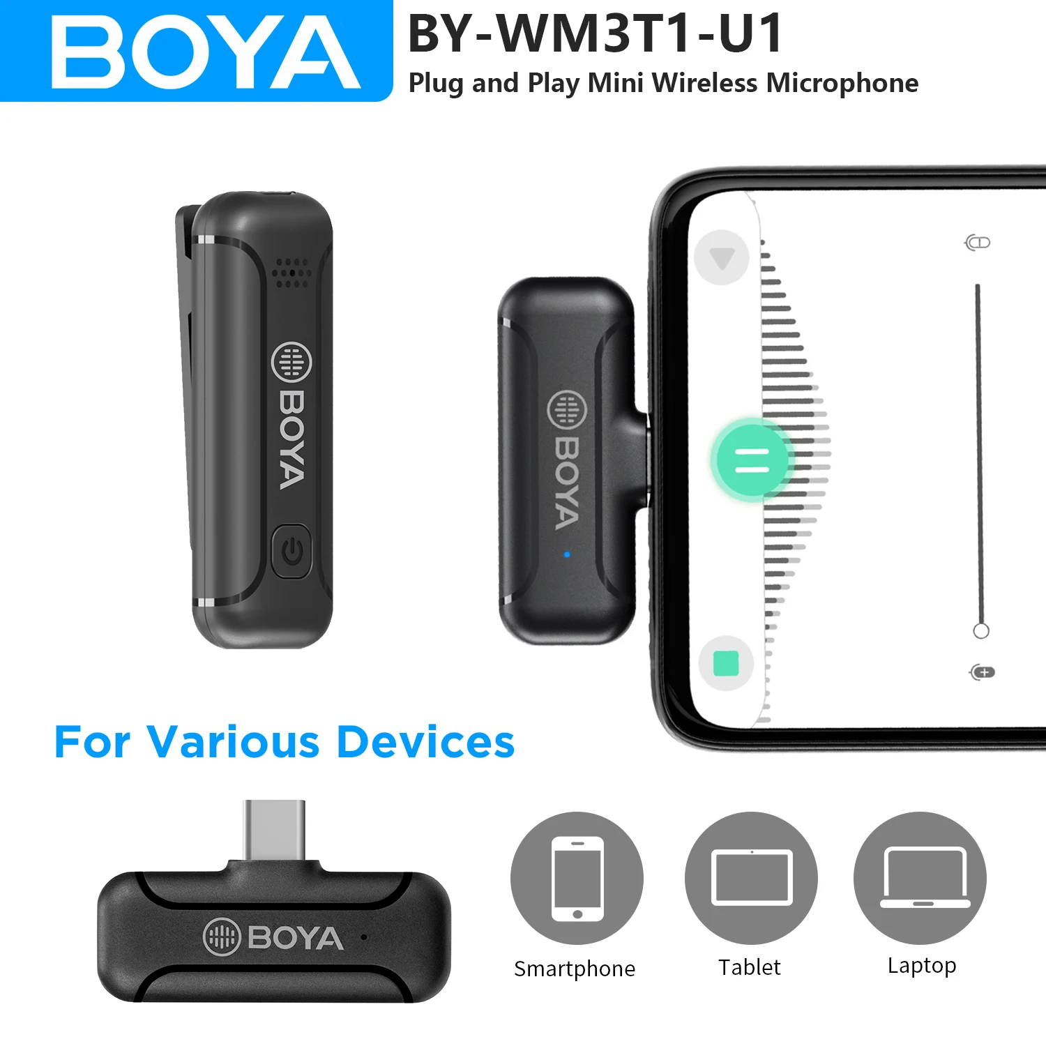 Boya BY-WM3T1-U drahtlose laval ier revers mikrofon für android pc computer USB-C geräte audio video