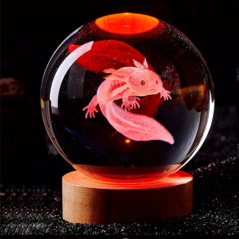 3D Axolotl laser engraved Crystal Ball coloured night light,girlfriend classmate wife children