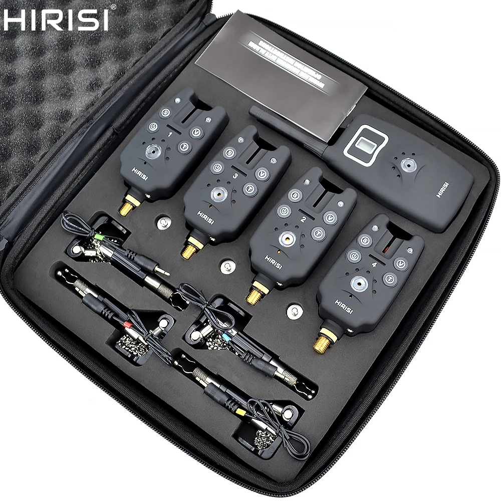 Wireless fishing bite alarm 1+4 set with 4pcs illuminated swinger in  EVA case for carp fishing