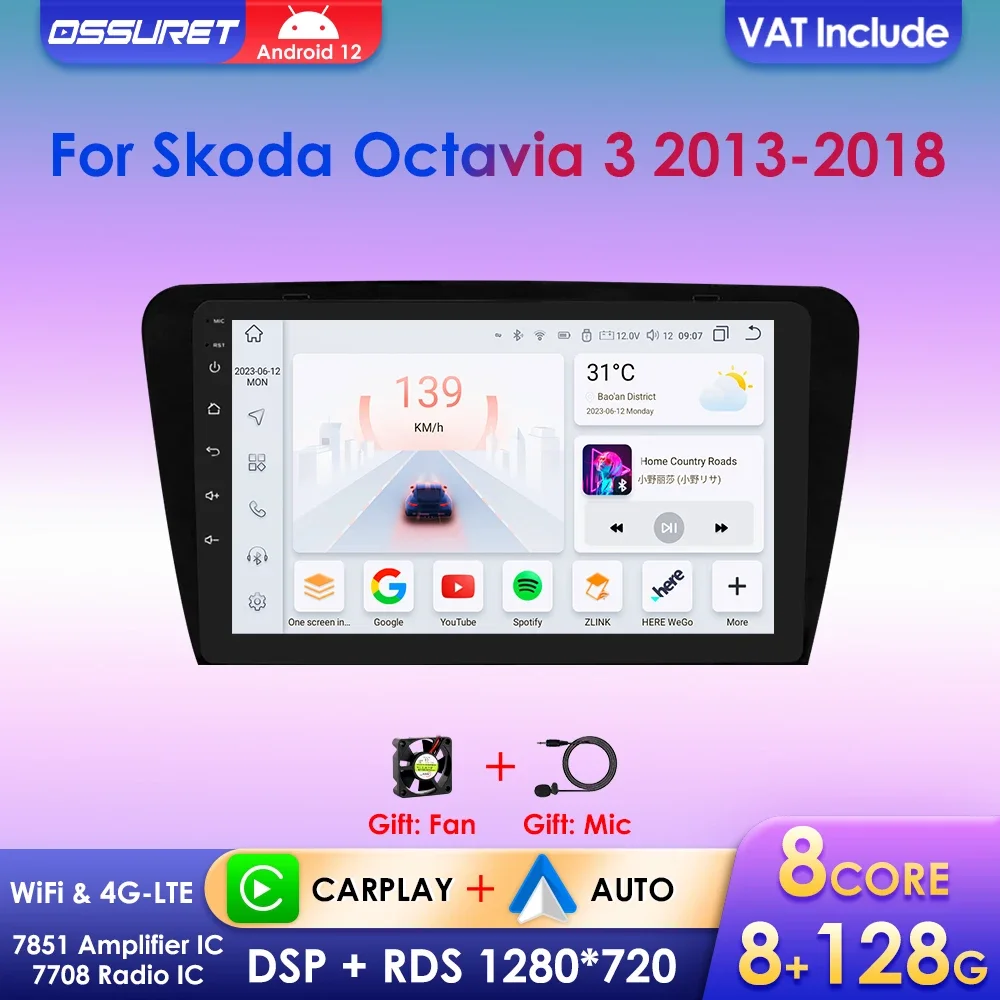OSSURET 10,1" Auto-Multimedia-Player für Volkswagen Skoda Octavia 3 A7 2013-2018 Radio 2din Android
