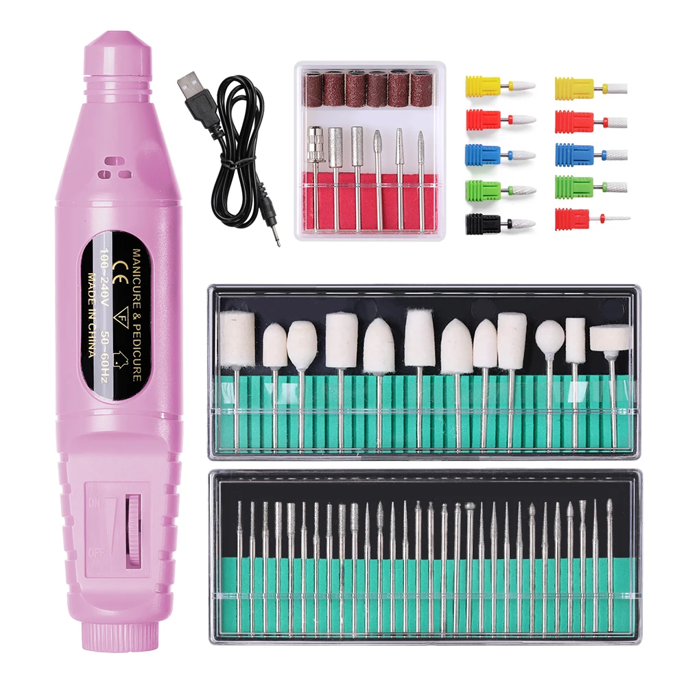 Portable Electric Nail Drill Machine Manicure Milling Cutter Set Nail Files Drill Bits Gel Polish