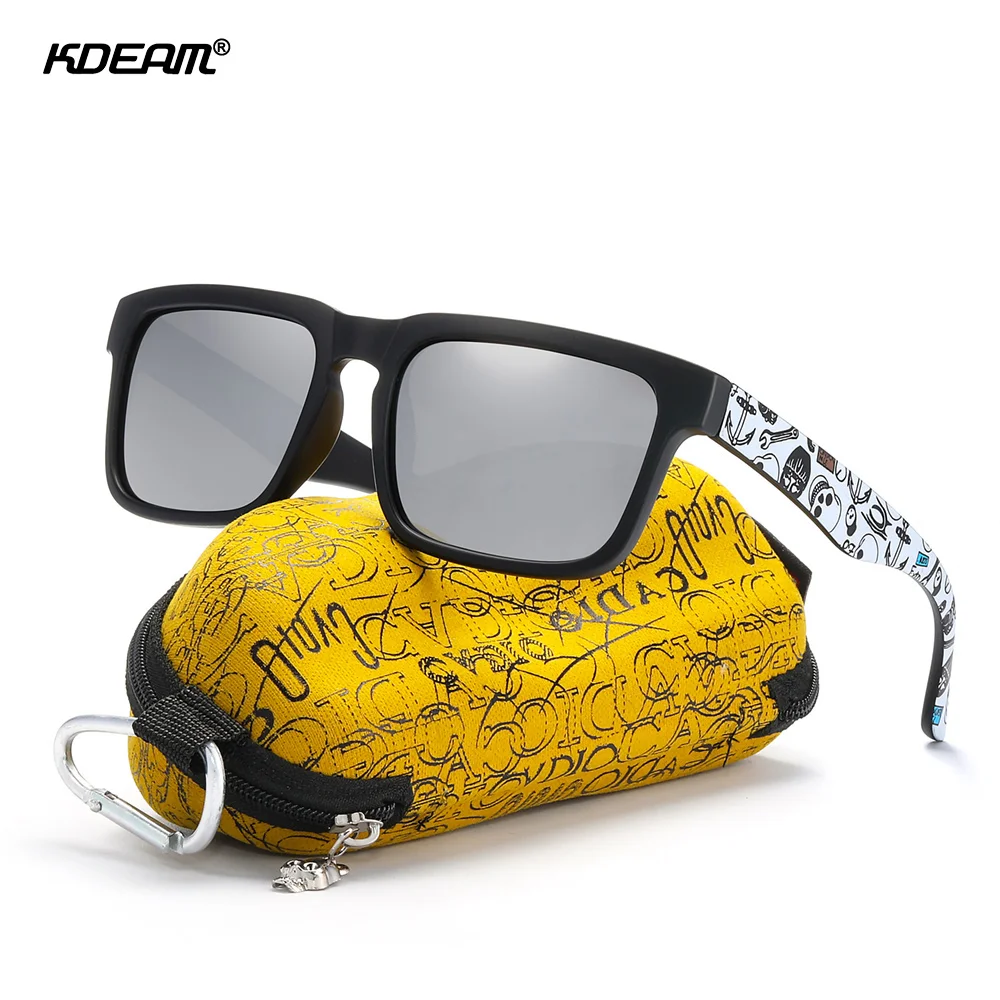 KDEAM Eye-catching Function Polarized Sunglasses For Men Matte Black Frame Fit. Painting Temples