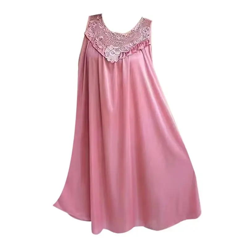 Lace Ice Silk Sleeping Dress Medium Length Sleeveless Tank Top Sexy Sleeping Dress Can Be Worn