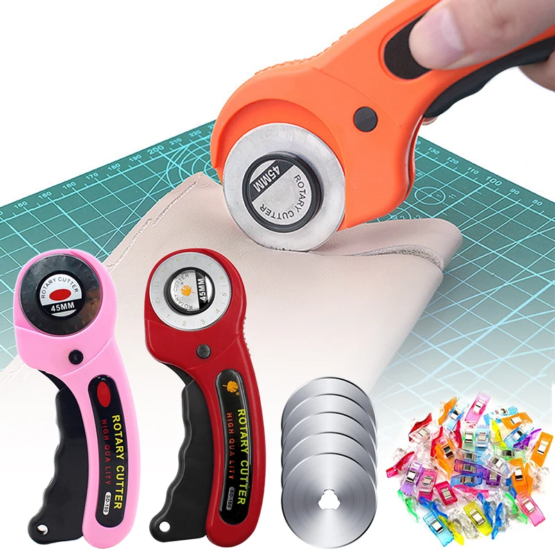 45mm Rotary Cutter Set Leather Craft Cutting Tool with Ergonomic Handle for DIY Fabric Patchworking