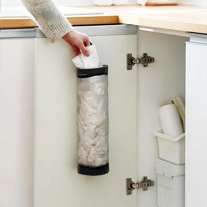 Home Grocery Bag Holder Wall Mount Plastic Bag Holder Dispenser Hanging Storage Trash Garbage Bag
