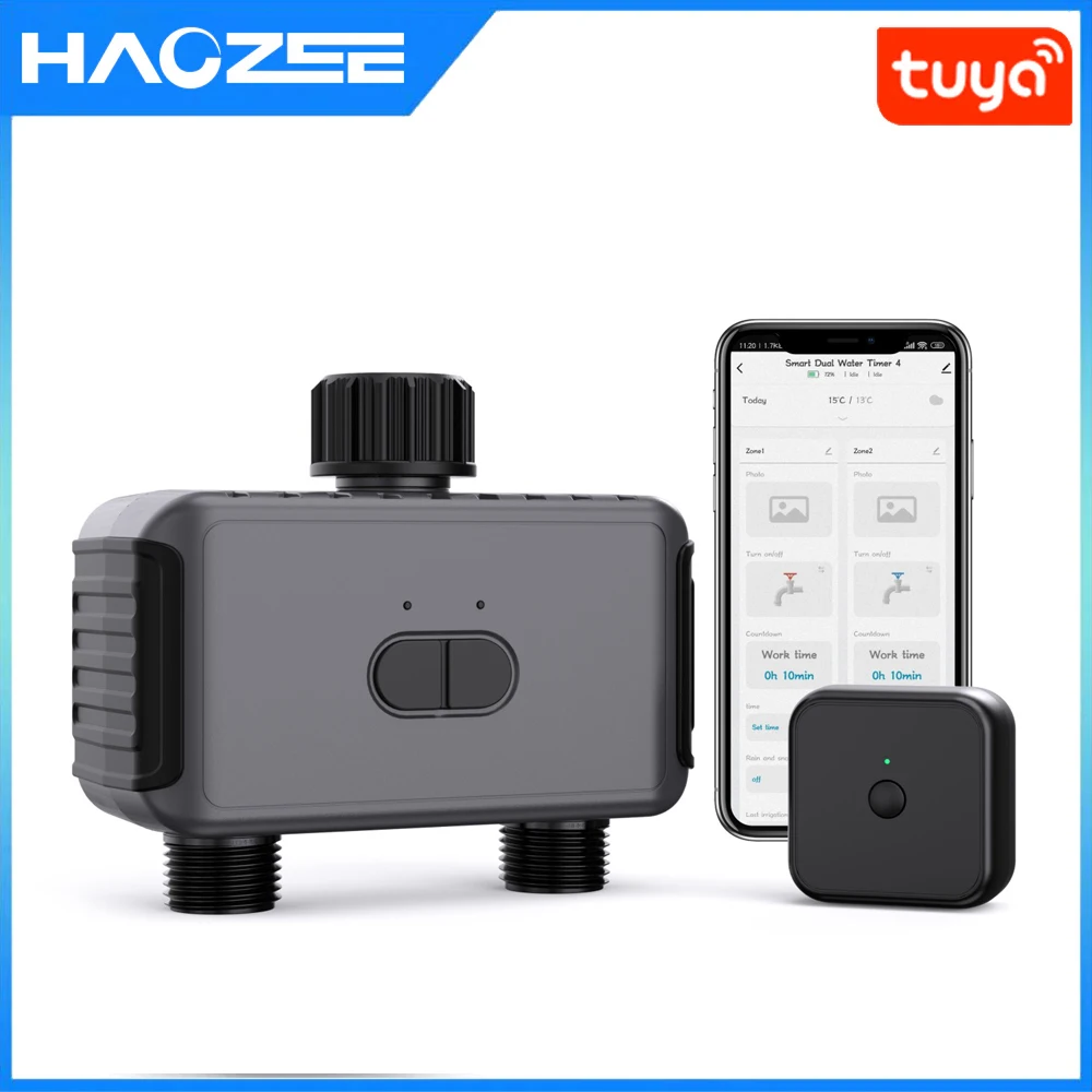 Tuya Smart Garden Watering Timers 2-uitgang Sprinkler Druppelirrigatie Controller Waterklep Regenvertraging Programmeerbare cont