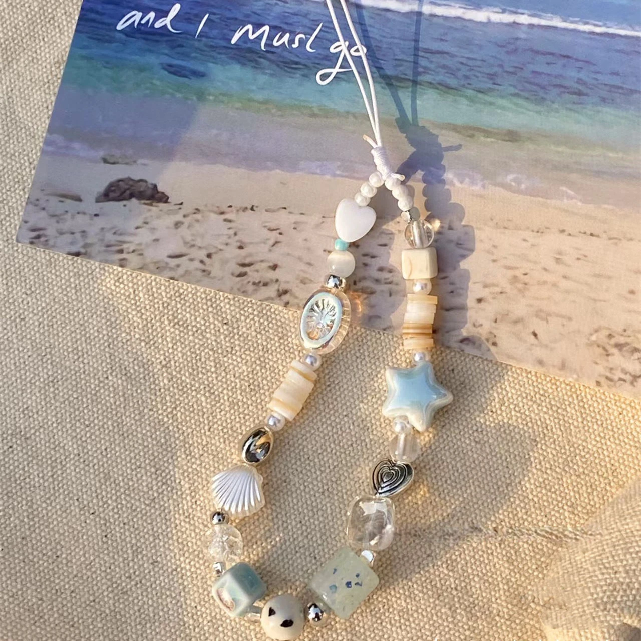 Y2K Summer Sea Breeze Women Cell Phone Charm Strap Hanging Rope DIY Handmade Wrist Keychain Lanyard