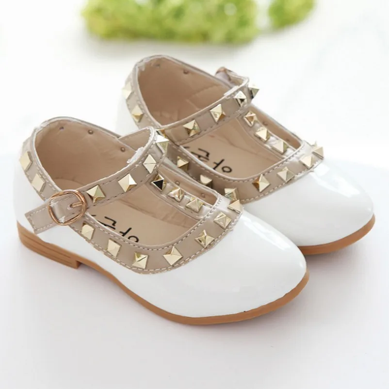 Girls Shoes Spring Children Shoes Girl Rivets Princess Autumn Toddler Girls Kids Flat Shoes T-Tied