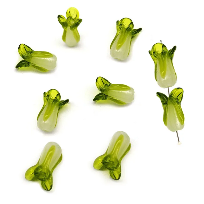 10pcs/lot Chinese Cabbage Vegetable Beads Lampwork Glass Spacer Loose Beads For Jewelry Making DIY