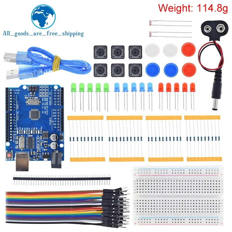 TZT Starter Kit For UNO R3 Mini Breadboard LED Jumper Wire Button For Arduino Diy Kit School