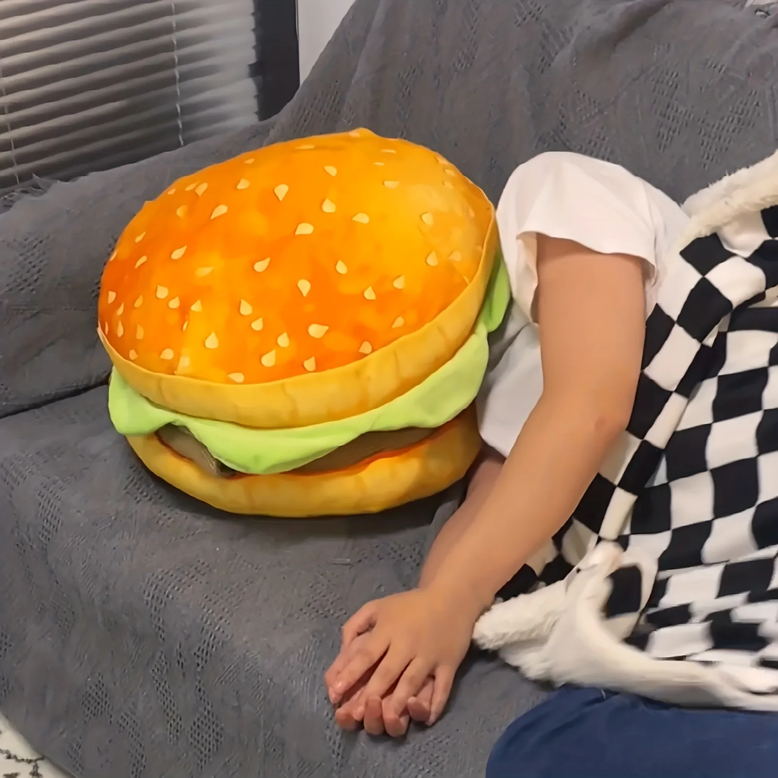 Realistic Burger Pillow Cushion-Fun Prank Gift Office Chair Pad Cheeseburger Pillow Hamburger