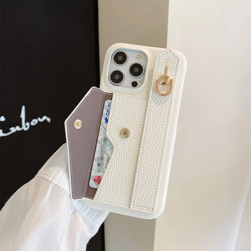 Wrist Strap Wallet Leather Case For iPhone 11 12 13 14 15 Pro Max Luxury Card Holder Protective