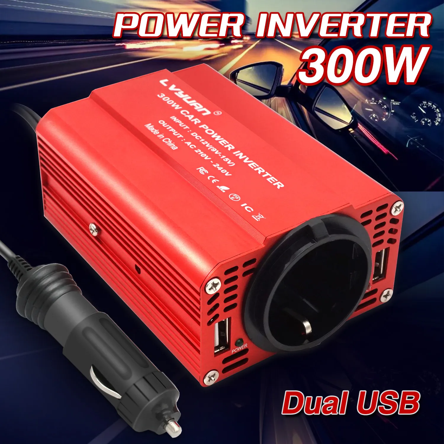 300W Car Power Inverter DC 12V To AC 110V 220V  Dual USB Car Adapter Converter Auto Charger Modified