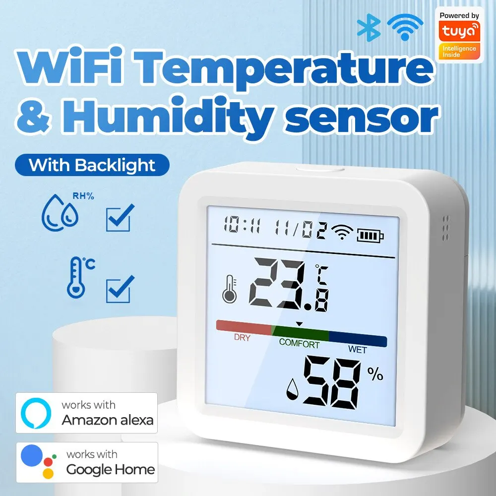 Tuya New WiFi Temperature Humidity Sensor Smart Life Backlight Hygrometer Thermometer Sensor Support