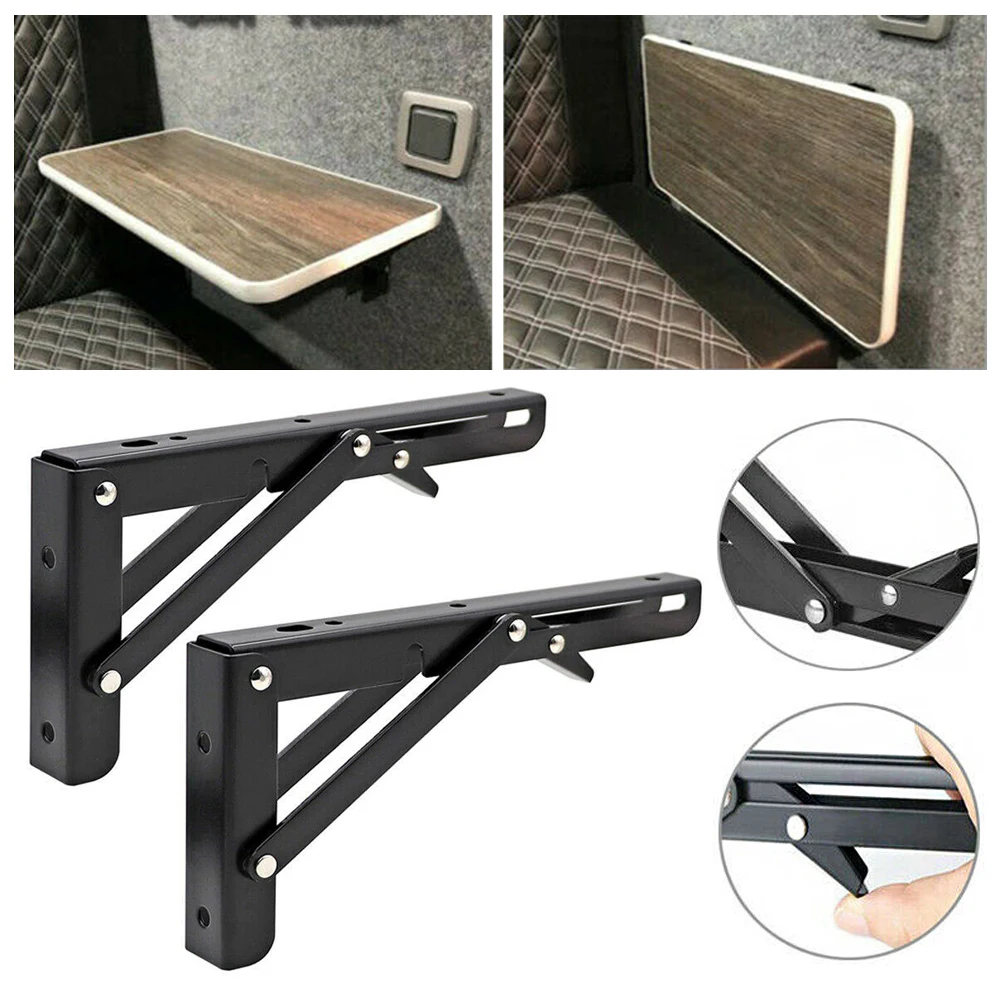 2PCS Black Finish Camper Van Folding-Bracket Table Shelf Interior Accessories for Motorhome Caravan