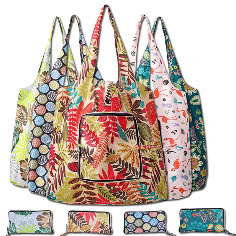 Shopping Bags Fashion Portable Various Prints and Large Capacity Convenient 190T Nylon Easy to Fold