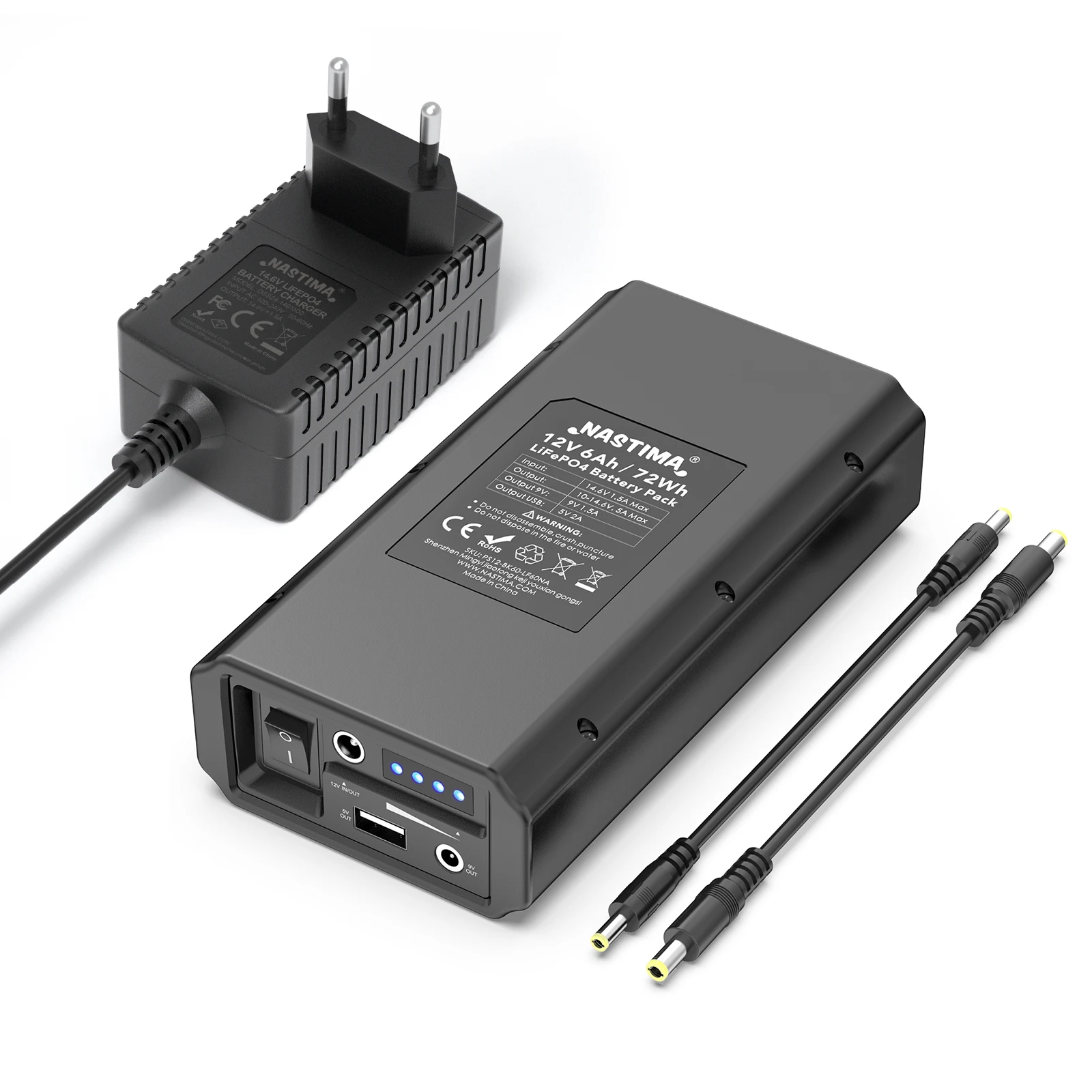 Nastima 12v 6000mah lifepo4 akku mit 12v 9v dc 5v usb dual ausgang für led streifen band lichter
