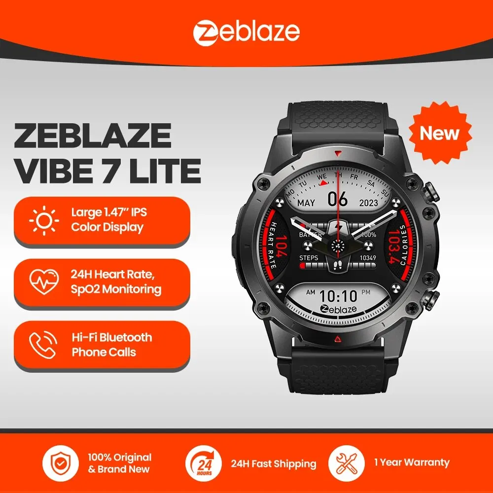Zeblaze Vibe 7 Lite Voice Calling Smart Watch Large 1.47inch IPS Display 100+ Sports Modes 24H