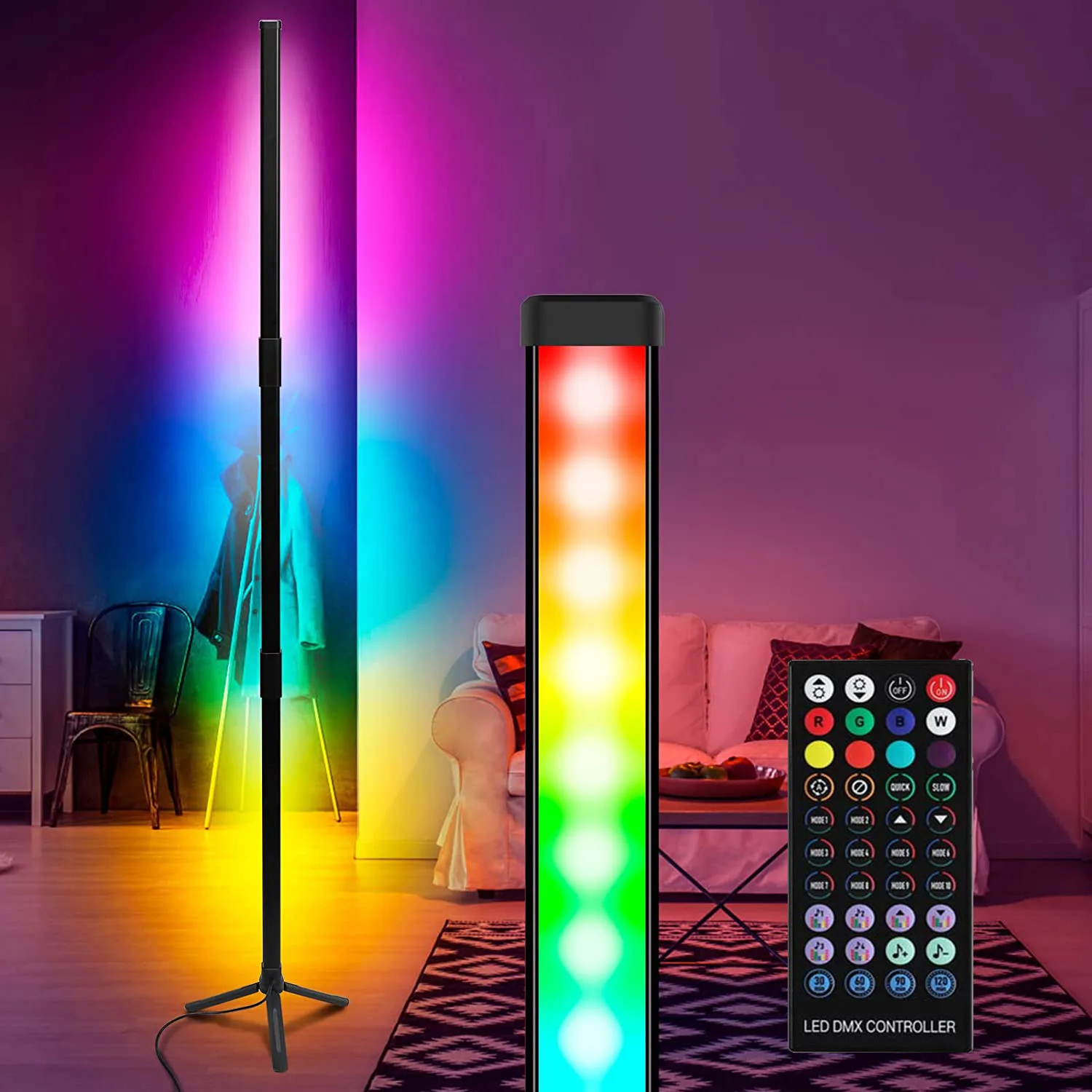 120cm Tuya Bluetooth Corner Floor Lamp Tripod Standing RGB LED Mood Light Dimmable Bedroom Bedside