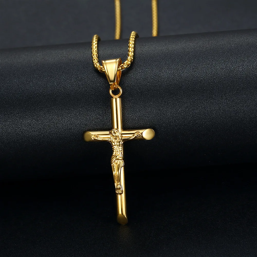 Stainless Steel Titanium God Jesus Cross Hip Hop Pendant Collar Chains Necklace for Men Women