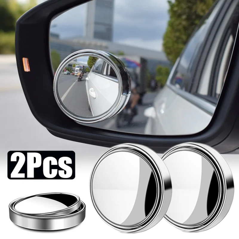 2Pcs 360 Degree Adjustable Blind Spot Mirror Car Auxiliary Rearview Convex Mirror Round Frame Wide