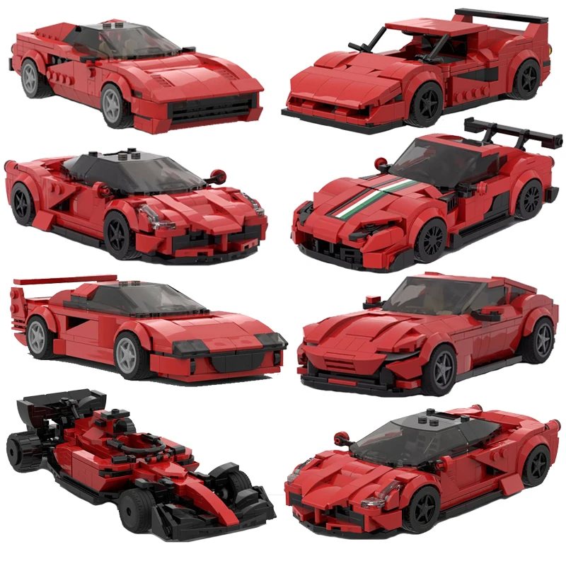 MOC Technical Car Ferraried Speed Champions F40 Stallone Enzo SF90 Pista Monza Daytona SP3 Supercar