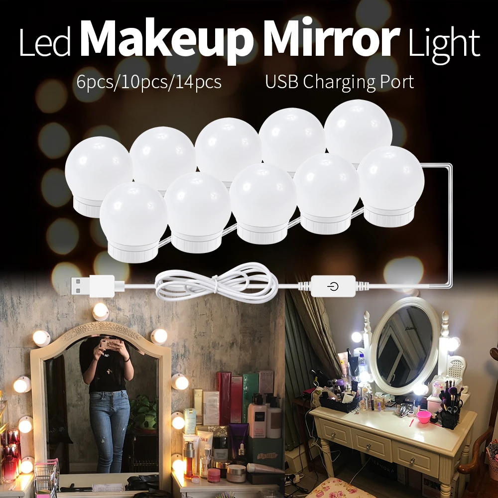 Led Make-Up Spiegel Gloeilamp Kaptafel Ijdelheid Verlichting Stepless Dimmen Led Wandlamp Voor Slaapkamer Badkamer Spiegel Decor